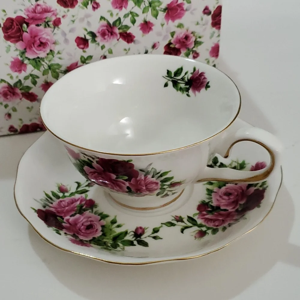 Set of Two  Vintage Floral Cups with Saucer